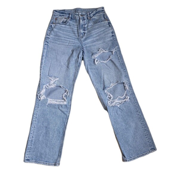 American Eagle Outfitters Denim - American Eagle Jeans Women Size 8 Curvy 90s Straight Med Blue Denim Distressed